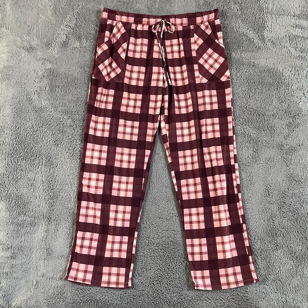 Lucky Brand Pajama Pants Women L Pink Plaid Sleepwear Comfort Stretch Drawstring